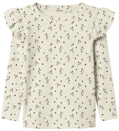 Lil Atelier Bluse - Rib - NmfLavo - Turtledove m. Blomster