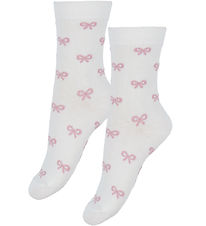Fuzzies Strømper - 2-pak - Hvid/Rosa m. Sløjfer