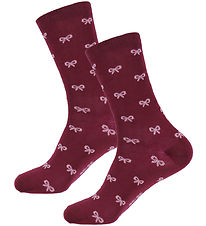 Fuzzies Strømper - 2-pak - Bordeaux/Rosa m. Sløjfer