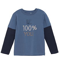 Minymo Bluse - China Blue m. Print
