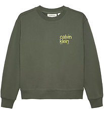 Calvin Klein Sweatshirt - Relaxed Back Print - Thyme Green m. Gu