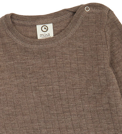Müsli Bluse - Rib - Uld - Walnut Melange