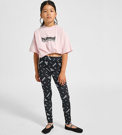 Hummel Leggings - hmlJR Gym - Sort/Hvid m. logo