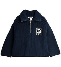 Mini Rodini Bluse - Strik - Mørkeblå m. Panda