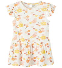 Name It Dress - NmfPhalia - Rib - Bright White w. Flowers