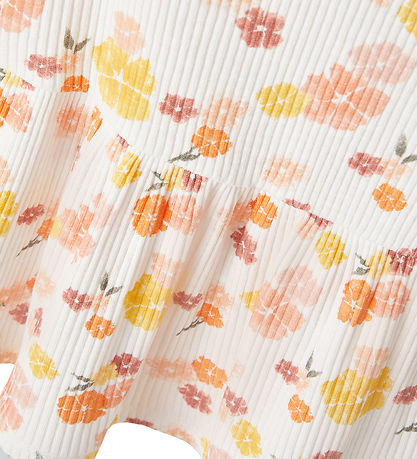 Name It Kjole - NmfPhalia - Rib - Bright White m. Blomster