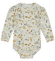 Joha Bodysuit l/s - Wool - Off White w. Flowers