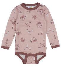 Joha Bodysuit l/s - Wool/Bamboo - Pink w. Print
