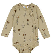 Joha Wrap Bodysuit l/s - Wool - Beige w. Rabbits