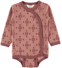 Joha Wrap Bodysuit l/s - Wool/Cotton - Rose w. Snowflakes