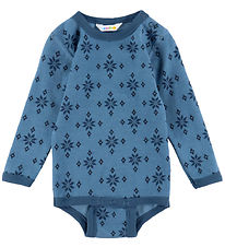 Joha Bodysuit l/s - Wool/Cotton - Blue w. Snowflakes