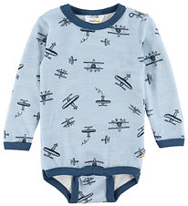Joha Bodysuit l/s - Wool/Bamboo - Light Blue w. Print