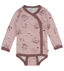 Joha Wrap Bodysuit l/s - Wool/Bamboo - Pink w. Print