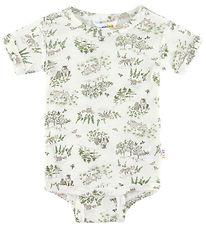 Joha Bodysuit s/s - Wool/Silk - Off White w. Trees