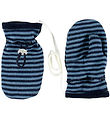 Joha Mittens w. Thumb - Wool - Blue w. Stripes