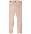 Lil Atelier Leggings - Rib - NmfNora - Cameo Rose m Hulmønster