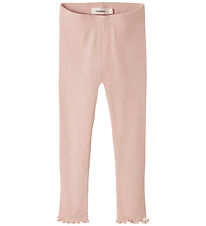 Lil Atelier Leggings - Rib - NmfNora - Cameo Rose m Hulmønster