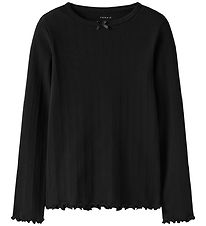 Name It Bluse - Rib - NkfNolea - Sort m. Hulmønster