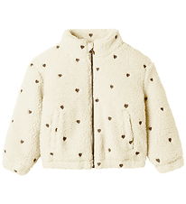 Lil' Atelier Fleecejakke - NmfNalo - Turtledove/Sort m. Hjerter