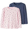 Name It Bluser - 2-pak - Rib - NmfNelia - Rosa/Lilla m. Blomster