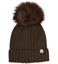 Huttelihut Beanie - Wool/Cotton - Knitted - Melange Dark Brown w