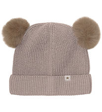 Huttelihut Beanie - Wool - Knitted - Camel Melange w. Tassels
