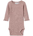 Name It Bodysuit l/s - Wool/Silk - Rib - NbfWossa - Antler