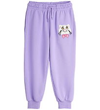 Mini Rodini Sweatpants - Cat With Bowtie Chenille - Lilla