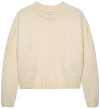 Calvin Klein Blússa - Pólýester/Ull - Hvítgrár
