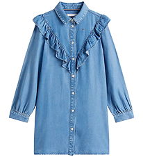 Tommy Hilfiger Kjole - Denim - Blå m. Flæser