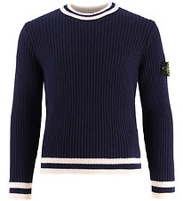 Stone Island Bluse - Uld/Viskose - Navy m. Hvid