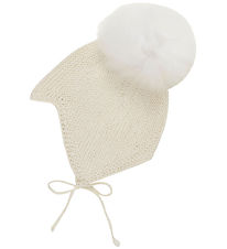 Huttelihut Babyhjelm m. Kvast - Alpakauld - Strik - Off-white 