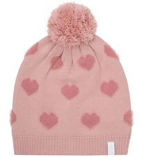Minymo Beanie - Knitted - Misty Rose w. Hearts/Pom-Pom