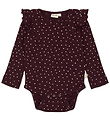 Petit Piao Bodysuit l/s - Rib - Modal - Dark Grape w. Hearts