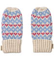 Wheat Mittens - Wool - Jacquard - Haansi - Blue w. Hearts