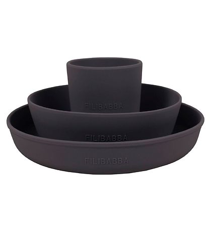 Filibabba Spisesæt - Silikone - 3 dele - Stone Grey