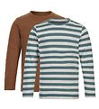 Minymo Bluse - 2er-Pack - Weiß/Grün Gestreift/Toffee