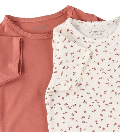 Minymo T-shirt - 2-pak - Canyon Rose/Hvid m. Blomster