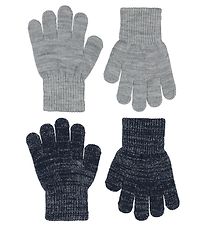 Melton Handskar - Stickad - 2-pack - Grå/Marinblå m. Glitter
