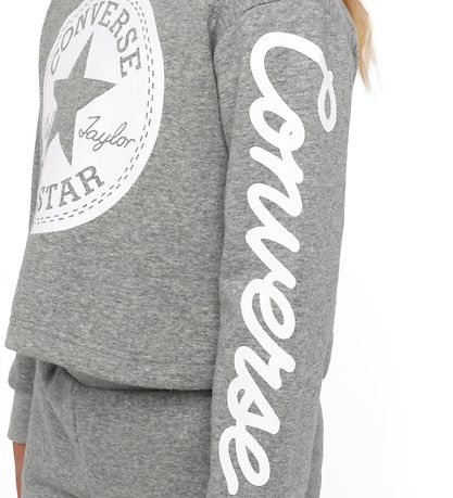 Converse Hættetrøje - Cropped - Grey Heather m. Logo