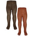 Minymo Strømpebukser - 2-Pak - Rib - Bambus - Cocoa Brown
