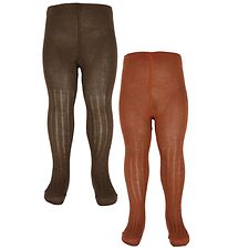 Minymo Strømpebukser - 2-Pak - Rib - Bambus - Cocoa Brown