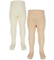 Minymo Strømpebukser - 2-Pak - Bambus - Rib - Off White