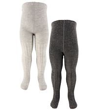 Minymo Strømpebukser - Uld - Rib - 2-Pak - Grey Melange