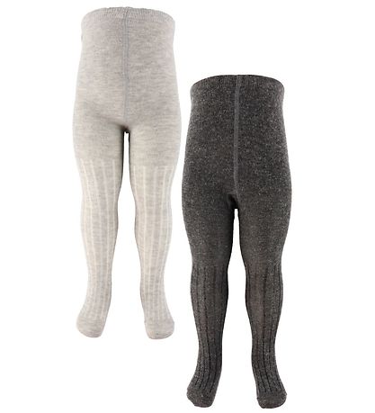 Minymo Strømpebukser - Uld - Rib - 2-Pak - Grey Melange