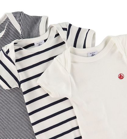 Petit Bateau Bodyer k/æ - 3-pak - Hvid/Navystribet