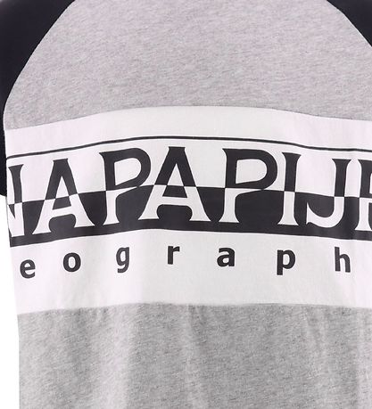 Napapijri T-shirt - Gråmeleret m. Sort/Hvid
