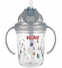 Nuby Drikkekop m. Håndtag og Sugerør - 240ml - Grå m. Print