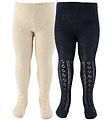Minymo Strømpebukser - 2-pak - Offwhite/Navy m. Hulmønster
