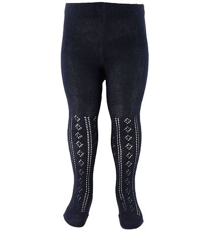 Minymo Strømpebukser - 2-pak - Offwhite/Navy m. Hulmønster